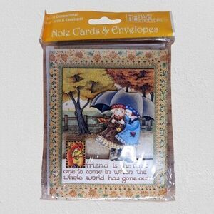 Mary Engelbreit 4 Blank Dimensional Note Cards & Envelopes FRIEND IS THE FIRST